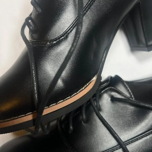 Black Lace-Up Chunky Heel Oxford Shoes For Women SZ 37 - Picture 5 of 7